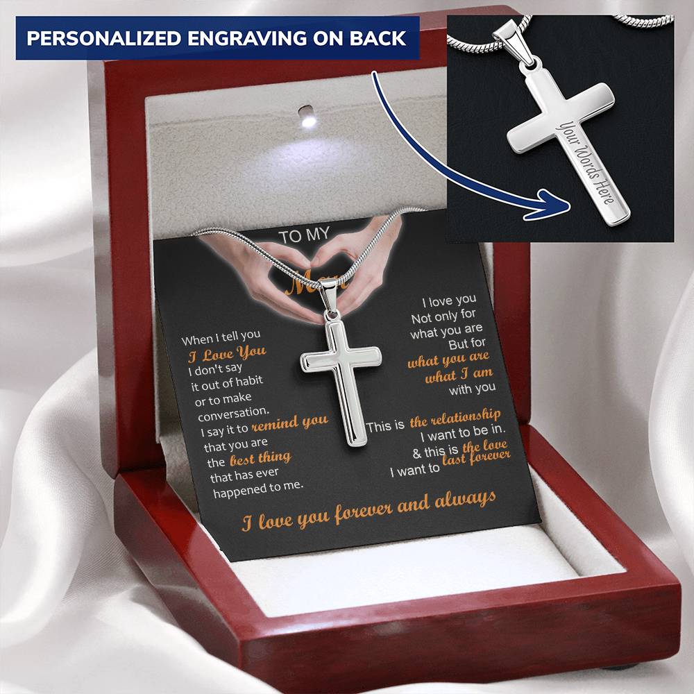 For Your Man - Love You - Cross Customize Engraved Cross Necklace