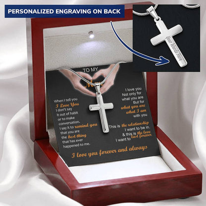 For Your Man - Love You - Cross Customize Engraved Cross Necklace