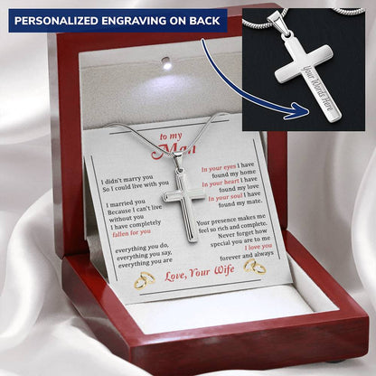 For Your Man - Can't Live Without You - Cross Customize Engraved Cross Necklace
