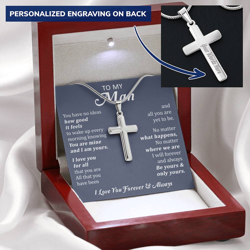 For Your Man - Wake Up - Cross Customize Engraved Cross Necklace
