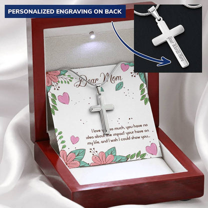 Dear Mom Customize Cross Necklace Customize Engraved Cross Necklace