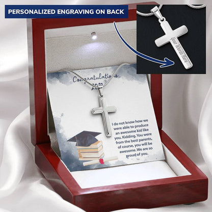 Awesome Kid Graduation Necklace Customize Engraved Cross Necklace
