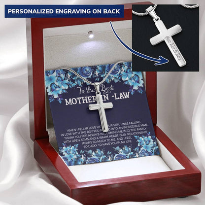 A Cross For The Best Mother-In-Law Customize Engraved Cross Necklace