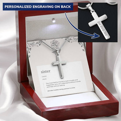 Definition Cross Necklace For Sister Customize Engraved Cross Necklace