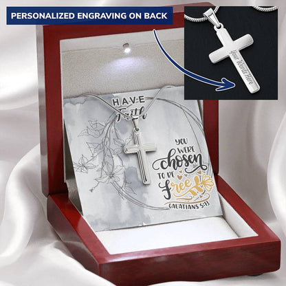 Dad To Son Gifts - You Were Chosen To Be Free Customize Engraved Cross Necklace