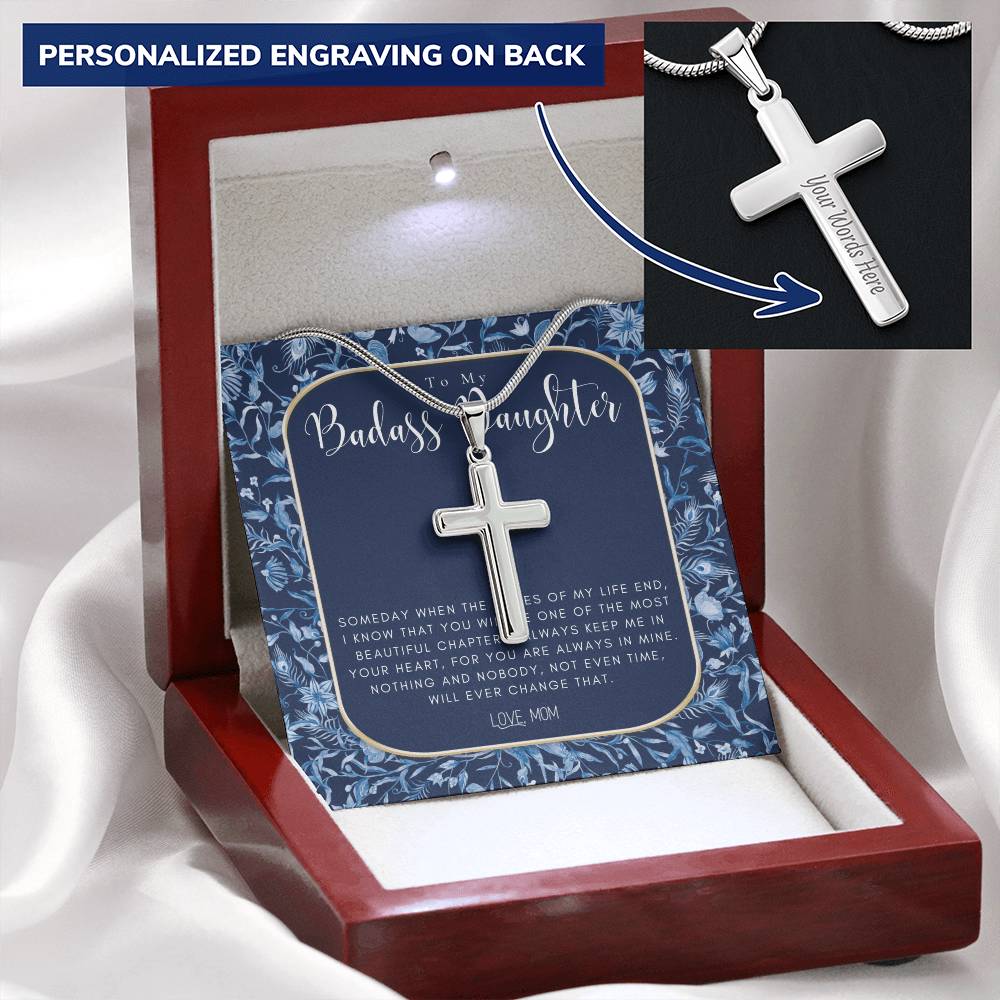 Badass Daughter Gift  To My Daughter Necklace From Mom  Grown Up Daughter Gift From Mom Customize Engraved Cross Necklace