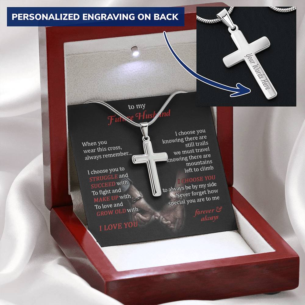 For Future Husband - Grow Old With You - Cross Customize Engraved Cross Necklace