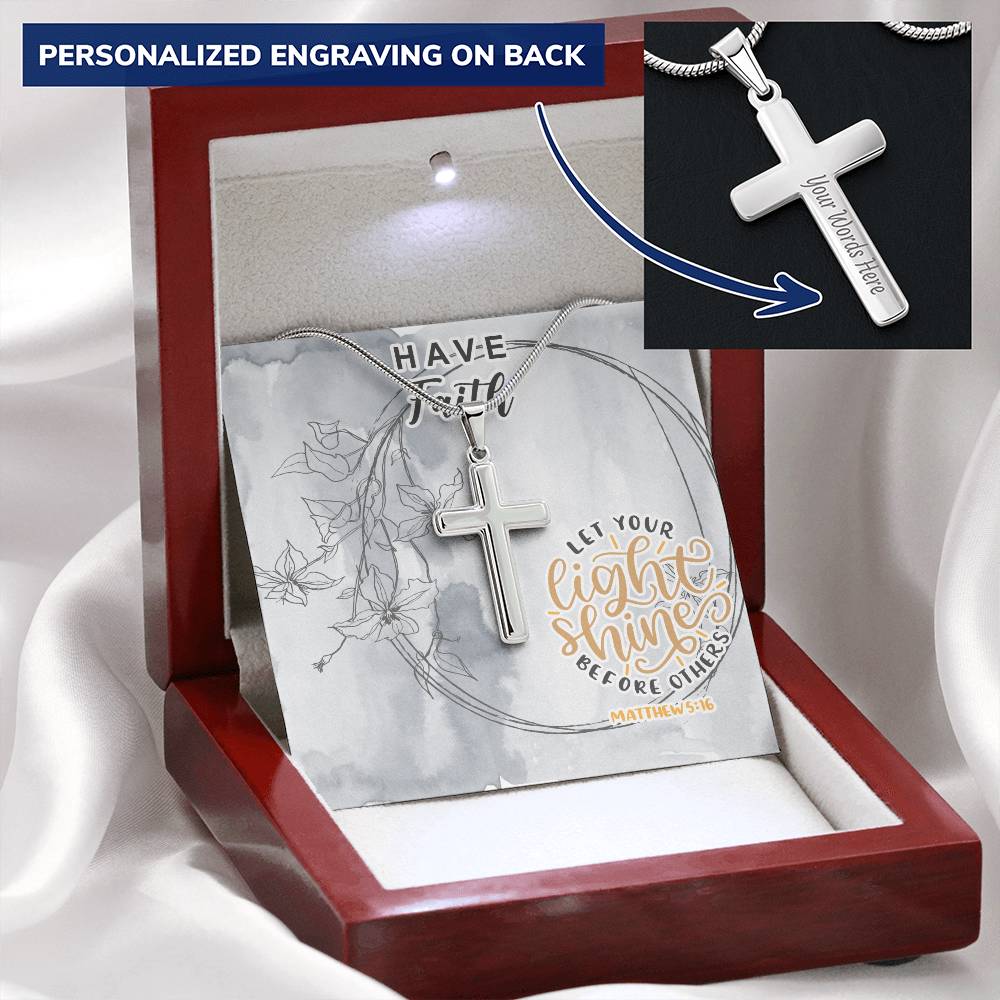 Dad To Son Gifts - Let Your Light Shine Before Others Customize Engraved Cross Necklace