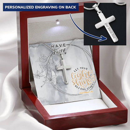 Dad To Son Gifts - Let Your Light Shine Before Others Customize Engraved Cross Necklace
