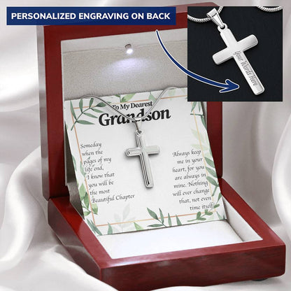 Dearest Grandson Beautiful Chapter Customize Engraved Cross Necklace