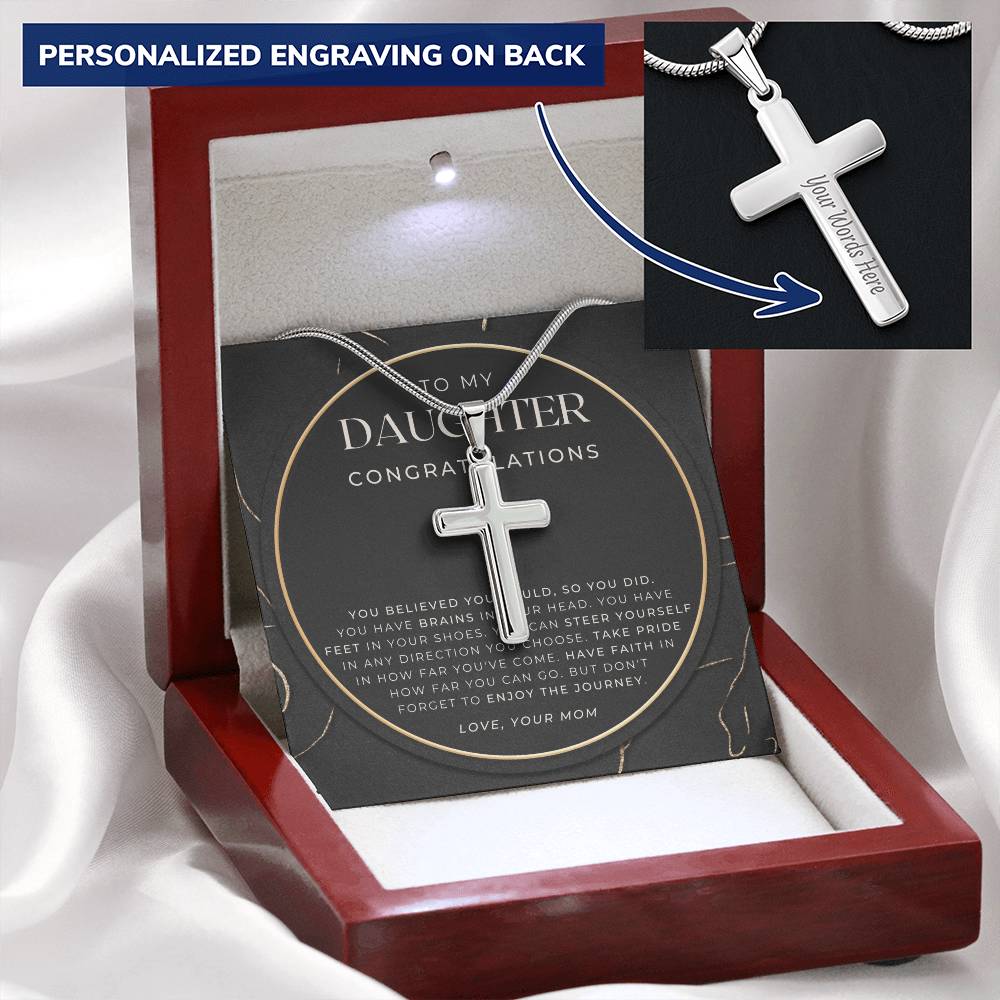Daughter Graduation Gift Necklace For Her College Graduation Gift For Her High School Senior Graduation Class Of 2021 Customize Engraved Cross Necklace
