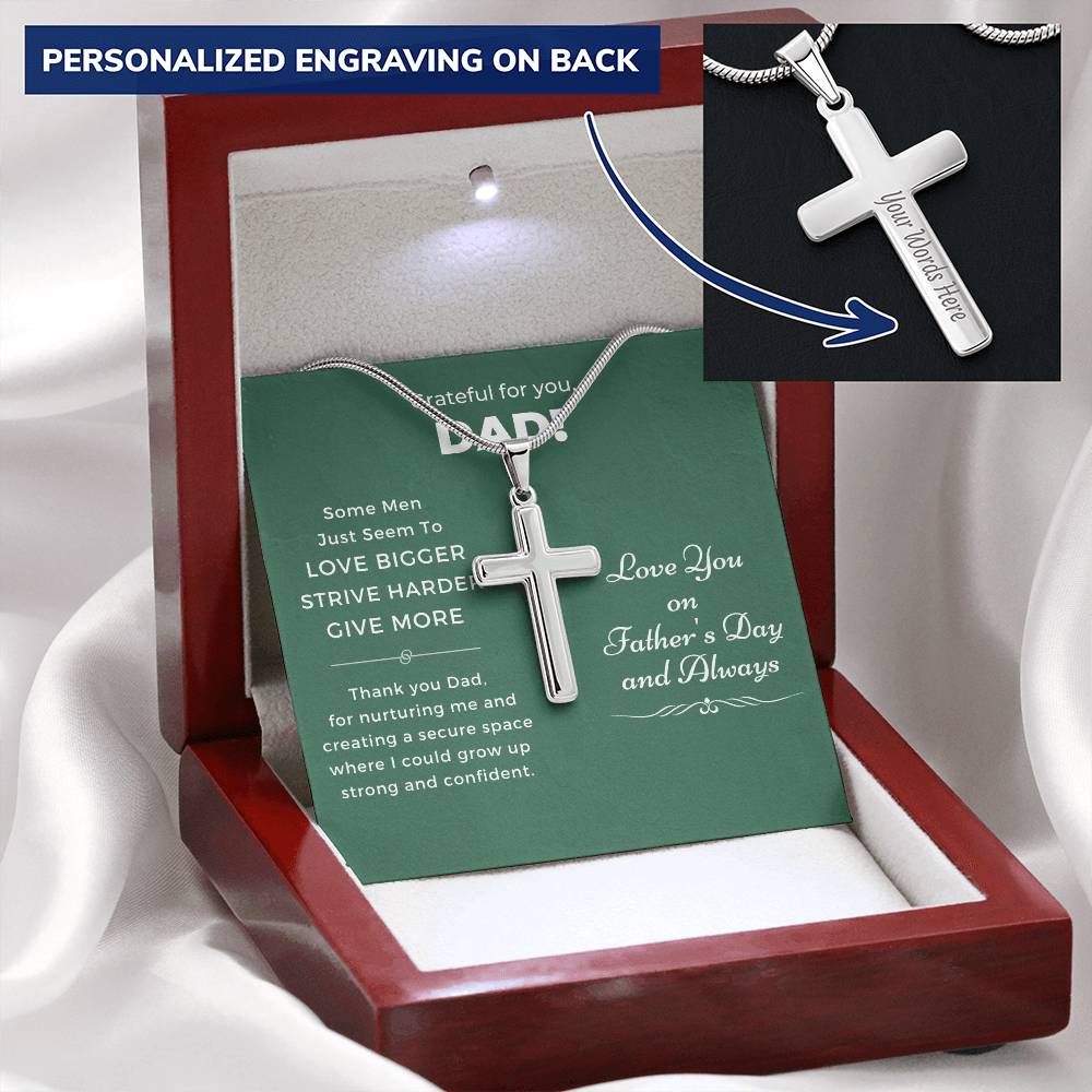 Cross Necklace Gift - Thank You Dad Customize Engraved Cross Necklace
