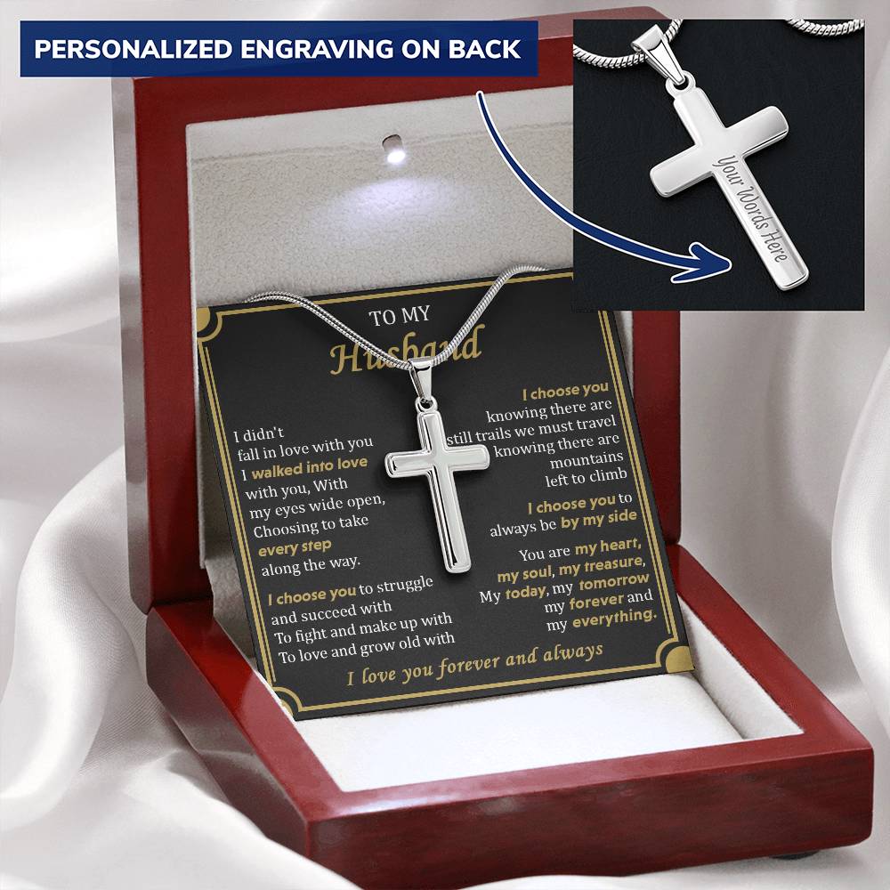 For Husband - My Today - Cross Customize Engraved Cross Necklace