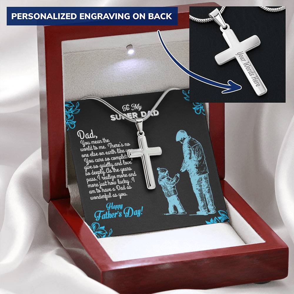 Father's Special Message  Box For Dad Customize Engraved Cross Necklace