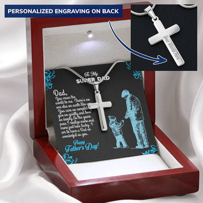 Father's Special Message  Box For Dad Customize Engraved Cross Necklace