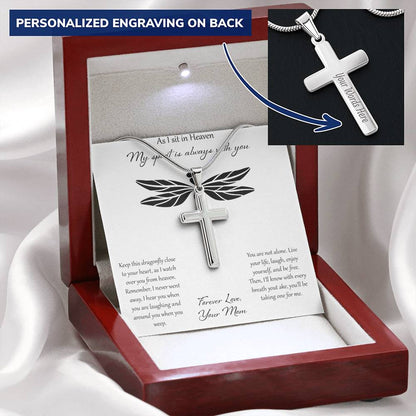 As I Sit In Heaven My Spirit Is Always With You - Mom Customize Engraved Cross Necklace
