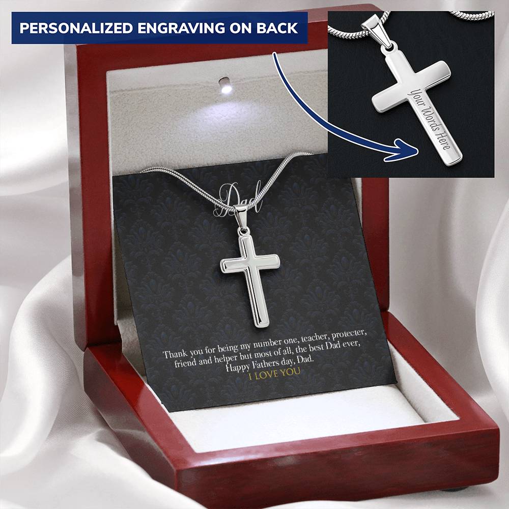 Father Day Cross Pendant Customize Engraved Cross Necklace