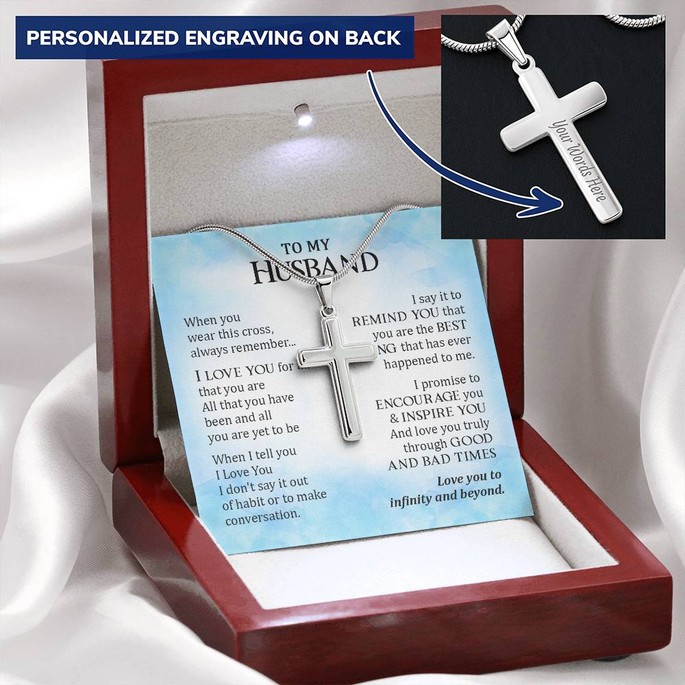 For Husband - Out Of Habit - Cross Customize Engraved Cross Necklace
