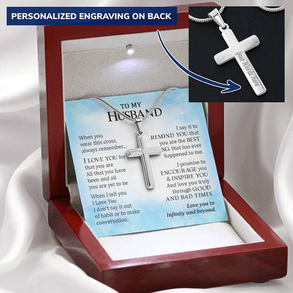 For Husband - Out Of Habit - Cross Customize Engraved Cross Necklace
