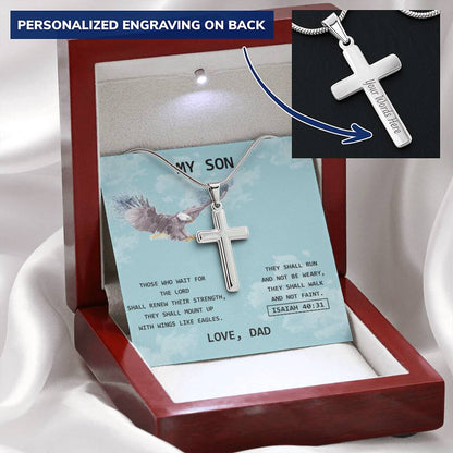 Eagle Cross For Son Customize Engraved Cross Necklace