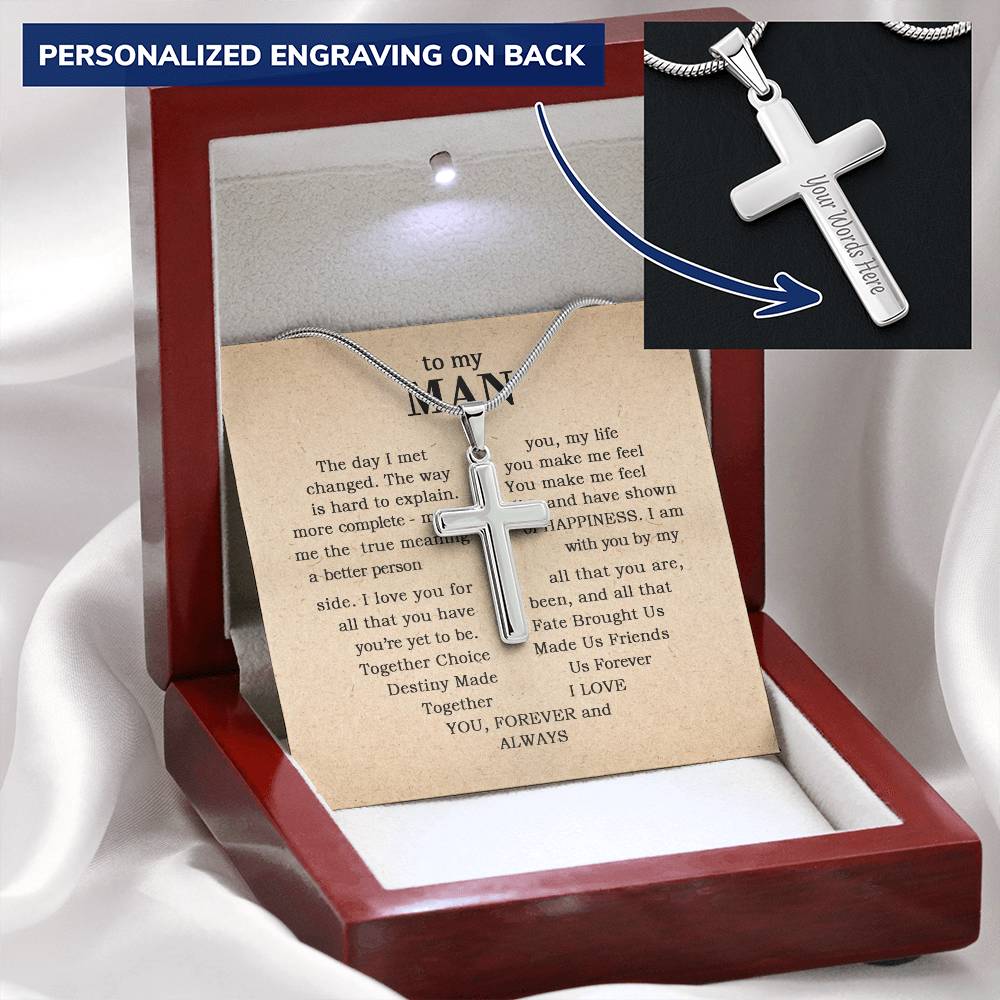 For Your Man - The Day I Met You - Cross Customize Engraved Cross Necklace