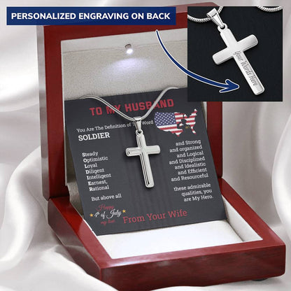 4Th Of July Soldier Husband Personalised Cross Pendant Gift Last Few Remaining Customize Engraved Cross Necklace
