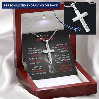 For Husband - I Choose You To Love - Cross Customize Engraved Cross Necklace