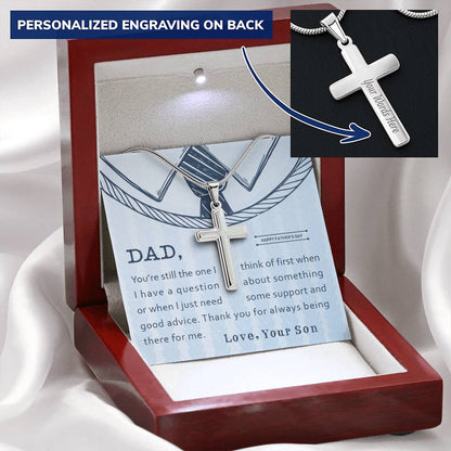 Gift For Dad From Son - Customize Cross Necklace - Father's Day Gift Customize Engraved Cross Necklace