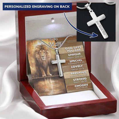 For Your Man - God Says - Cross Customize Engraved Cross Necklace