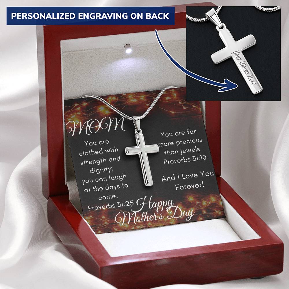 Gift For Christian Mom- Customize Cross Necklace Customize Engraved Cross Necklace