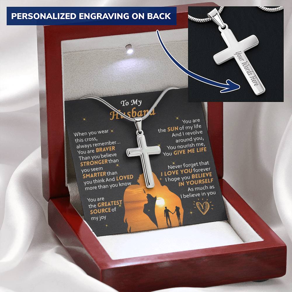 For Husband - Braver Than You Believe - Cross Customize Engraved Cross Necklace