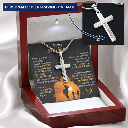 For Husband - Braver Than You Believe - Cross Customize Engraved Cross Necklace