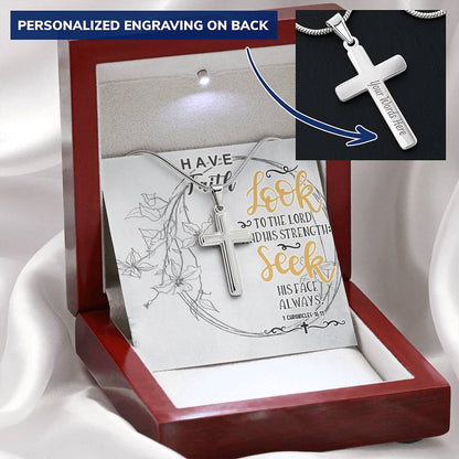 Dad To Son Gifts - Look  To The Lord Seek His Face Always Customize Engraved Cross Necklace