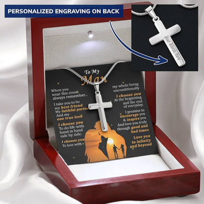For Your Man - I Promise - Cross Customize Engraved Cross Necklace