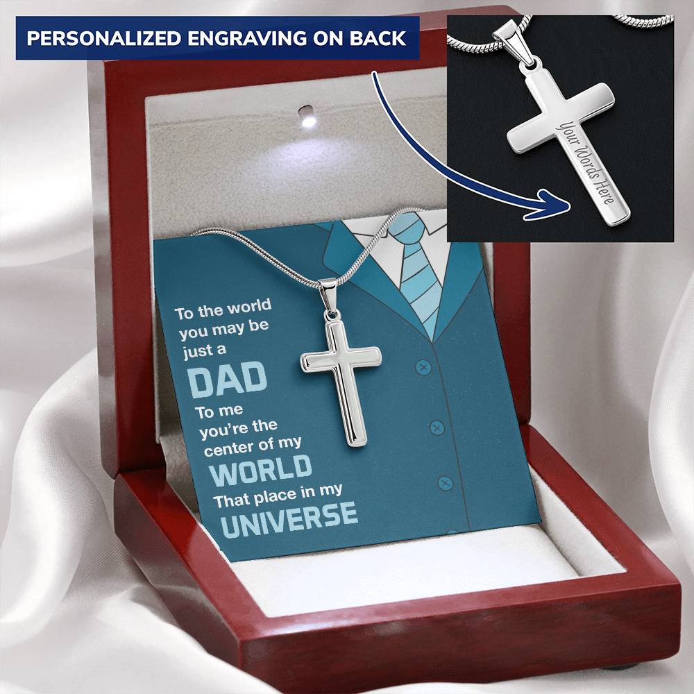 Dad - You're The Center Of My World - Customize Cross Necklace Customize Engraved Cross Necklace