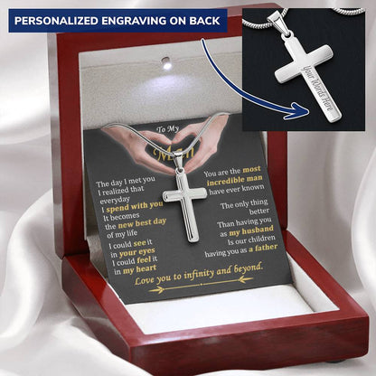 For Your Man - Having You As My Husband - Cross Customize Engraved Cross Necklace