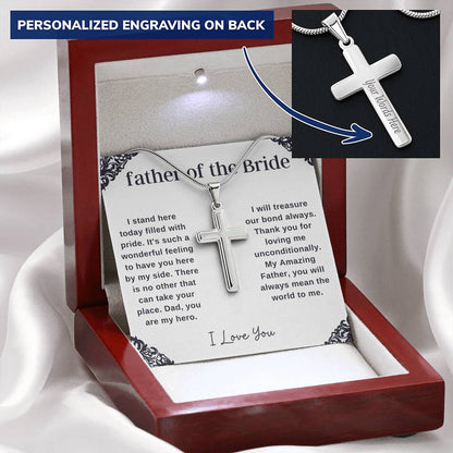 Father Of The Bride From Daughter Customize Engraved Cross Necklace