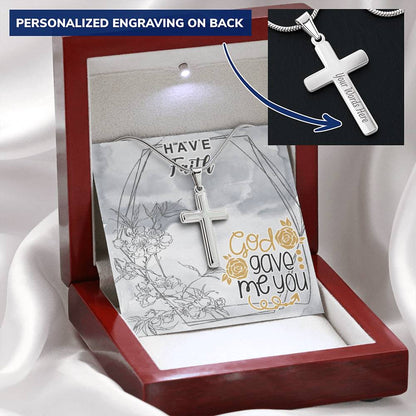 Dad To Son Gifts Cross Necklace Chain Bible Verse - God Gave Me You Customize Engraved Cross Necklace