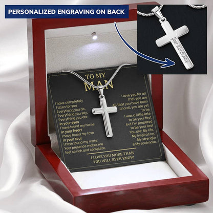 For Your Man - You Make Me Complete - Cross Customize Engraved Cross Necklace