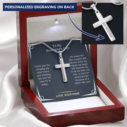 Boyfriend Dad - Thanks For Creating My Best Friend Customize Engraved Cross Necklace