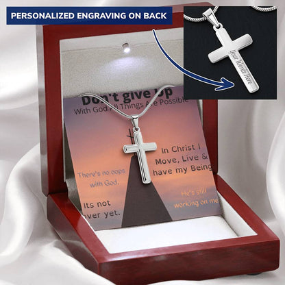 Don't Give Up Customize Engraved Cross Necklace