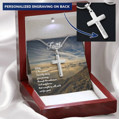 Engravable Faith Cross Pendant  ? Customize Engraved Cross Necklace