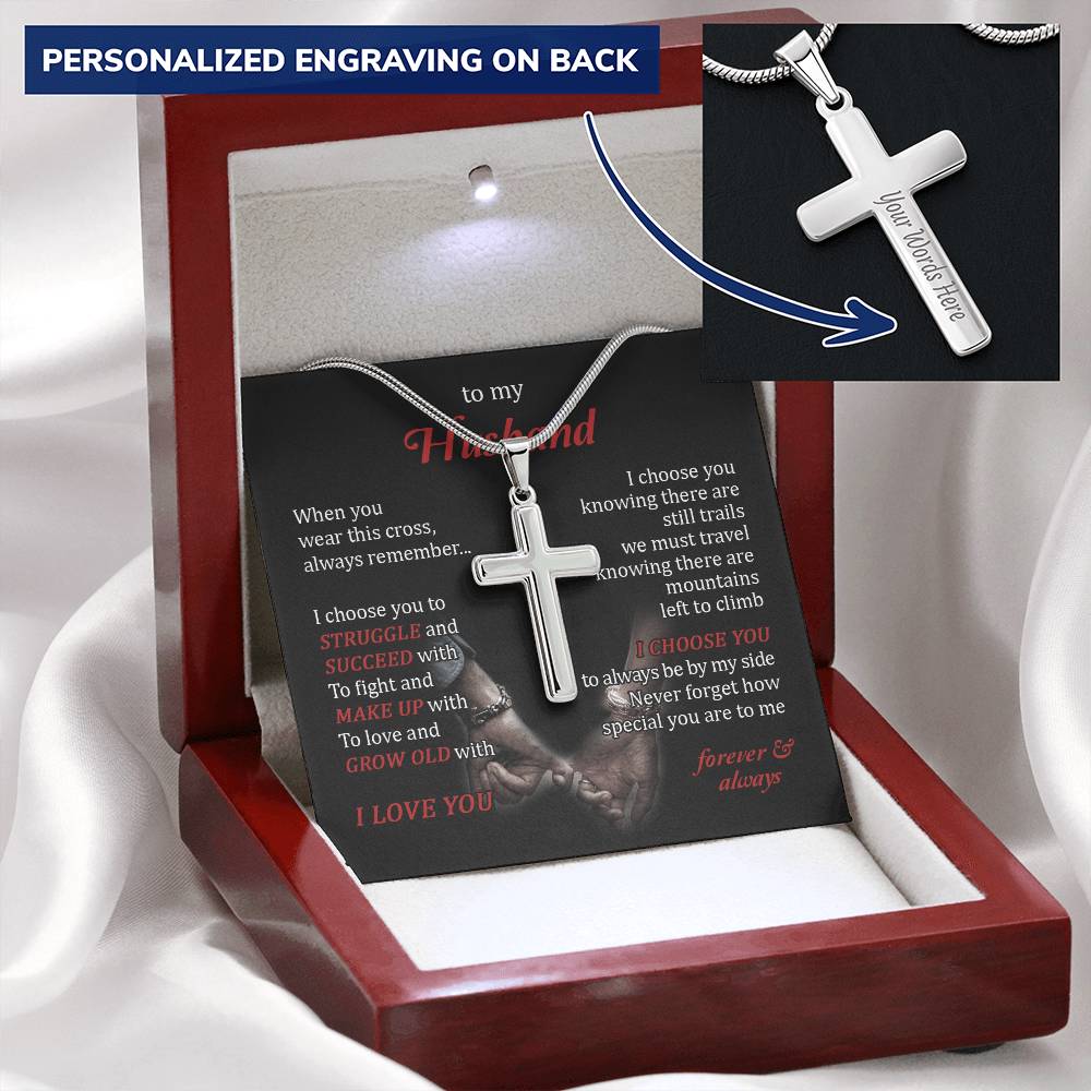 Gift For Husband - Grow Old With You - Cross Customize Engraved Cross Necklace