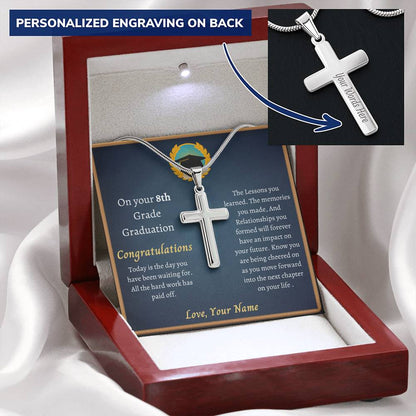 8Th Grade Graduation Customize Engraved Cross Necklace