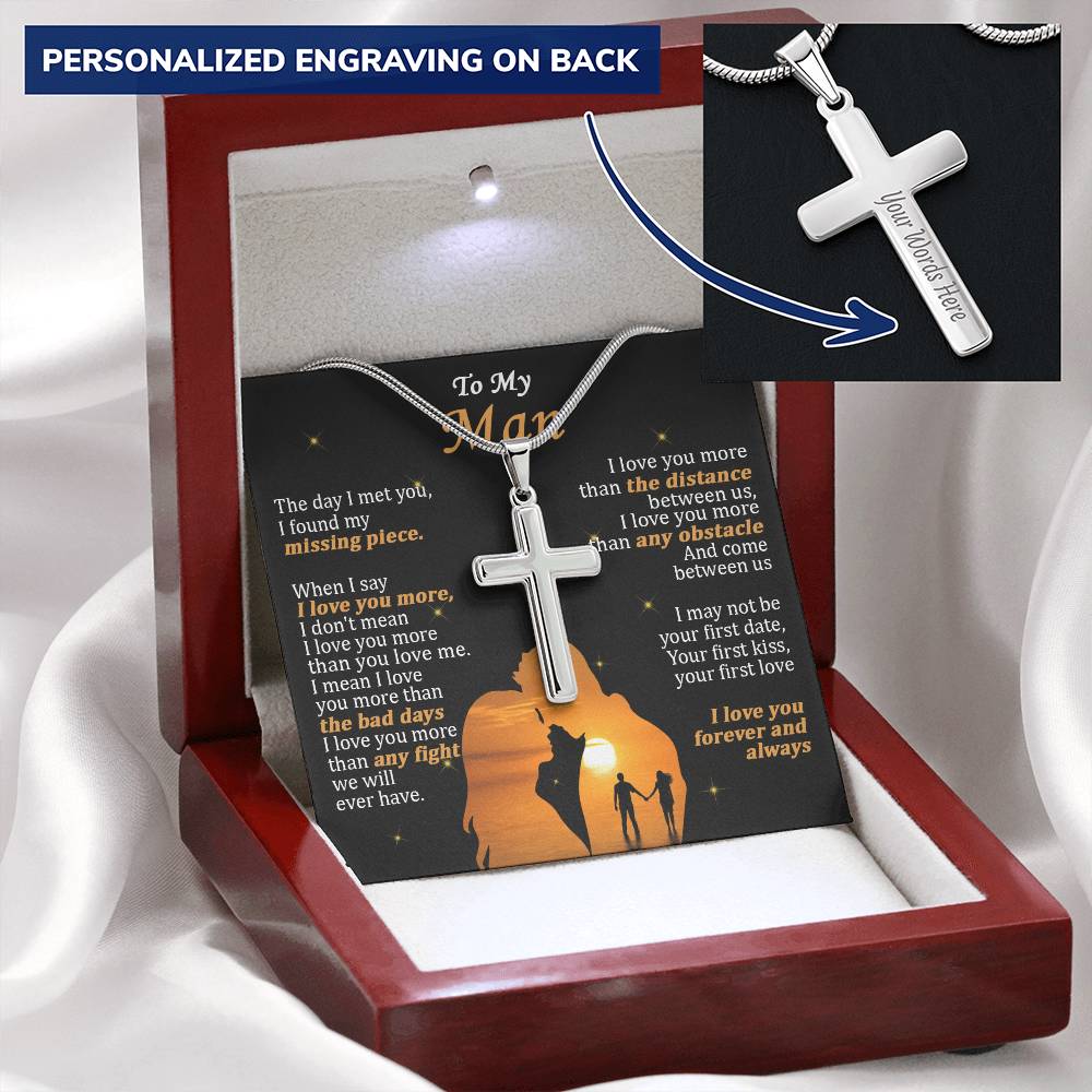 For Your Man - When I Say I Love You More - Cross Customize Engraved Cross Necklace