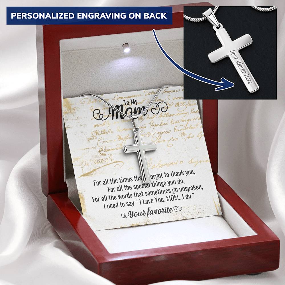 Cross Necklace For Mother's Day Customize Engraved Cross Necklace