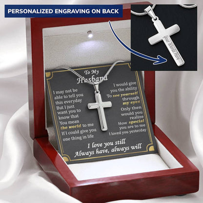 For Husband - The World - Cross Customize Engraved Cross Necklace