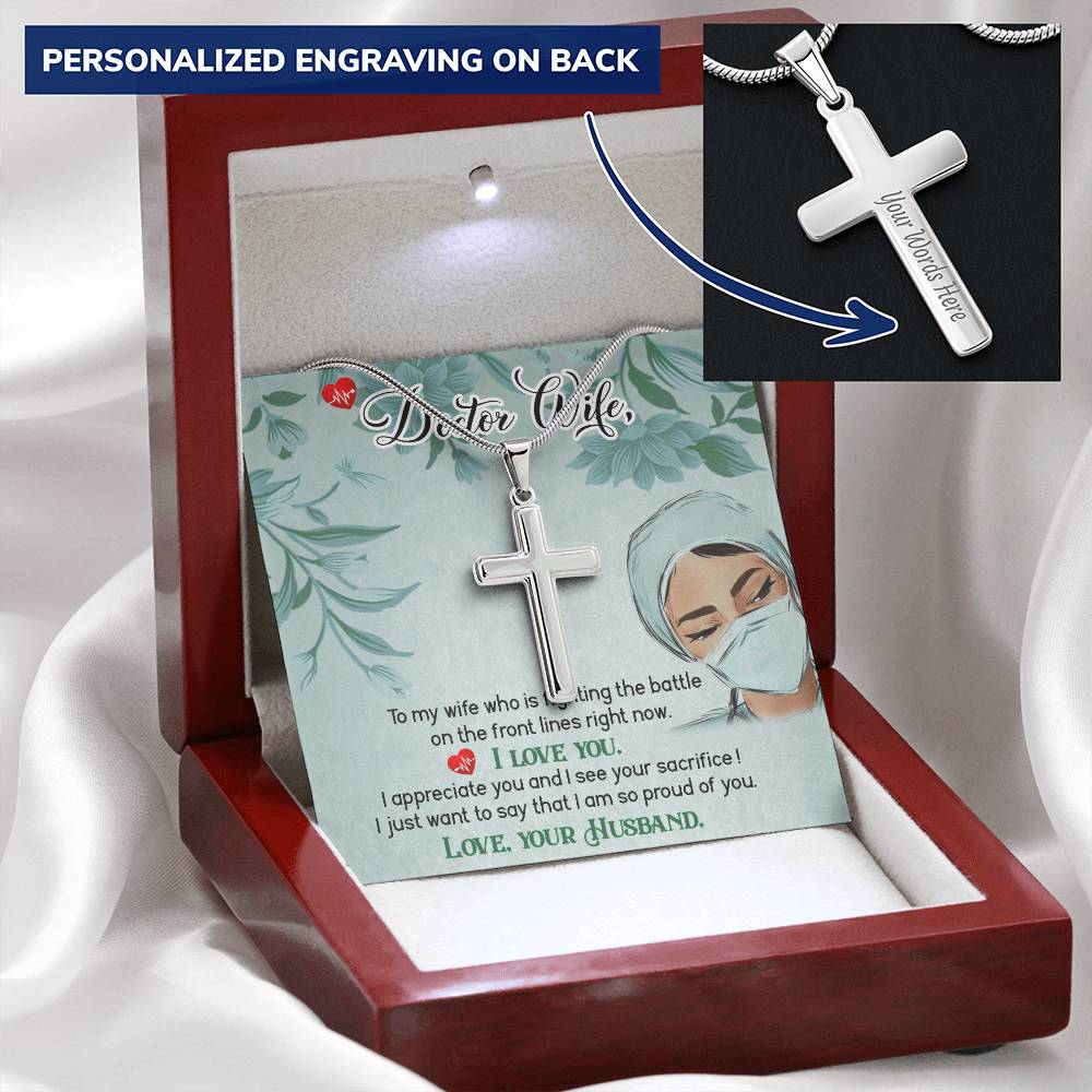 Dear Wife - I Appreciate You And I See Your Sacrifice - Customize Cross Necklace Customize Engraved Cross Necklace