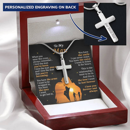 For Your Man - The Man You Are - Cross Customize Engraved Cross Necklace