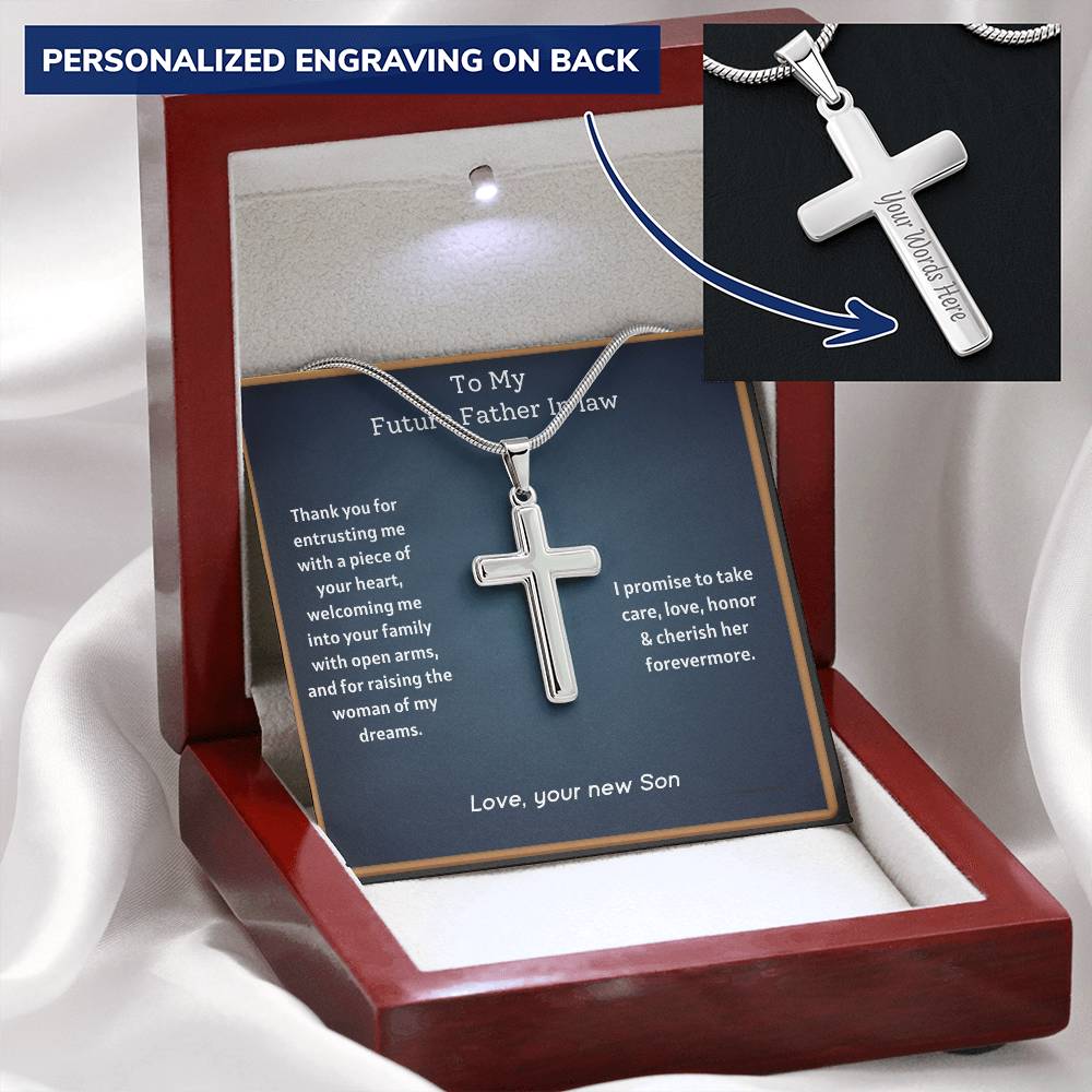 Father Of The Bride Gift - Message #1 Customize Engraved Cross Necklace